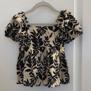 Black and Cream Leaf Print Girls Top